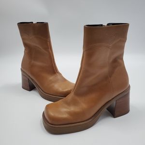 Harley Davidson Camel Leather Boots Square Toe VTG